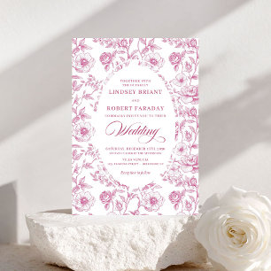 Faire-part de mariage vintage Toile de Jouy Roses