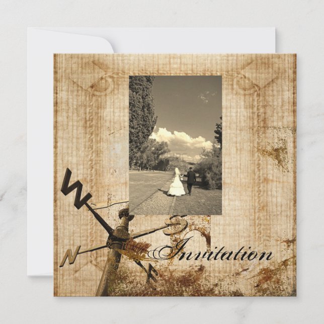 Faire-Part de Mariage Vintage Western Rustique Cam (Devant)