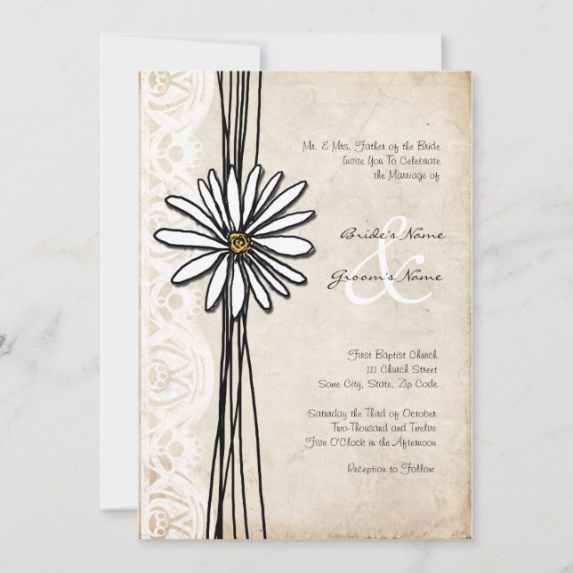 Faire-part de mariage Vintage White Daisy (Devant)