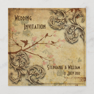 Faire-part de mariage vintages Inséparables florau