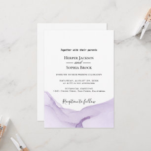 Faire-part de mariage violet à l'aquarelle moderne