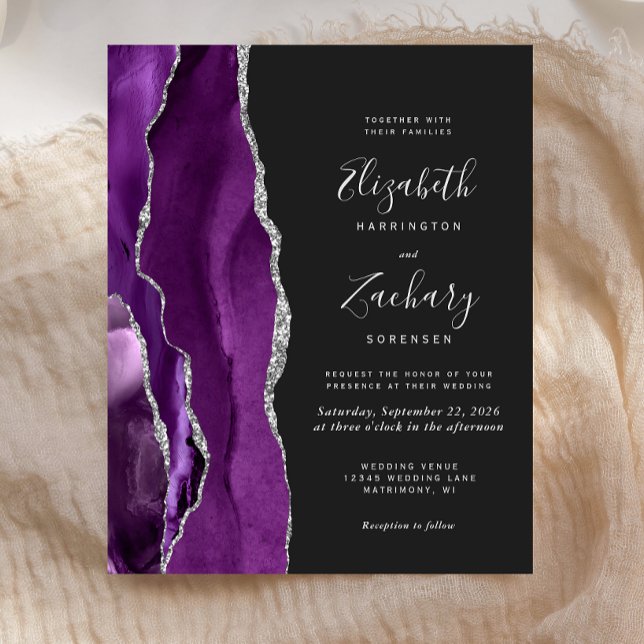 Faire-part de mariage violet argent Agate foncé (Créateur téléchargé)