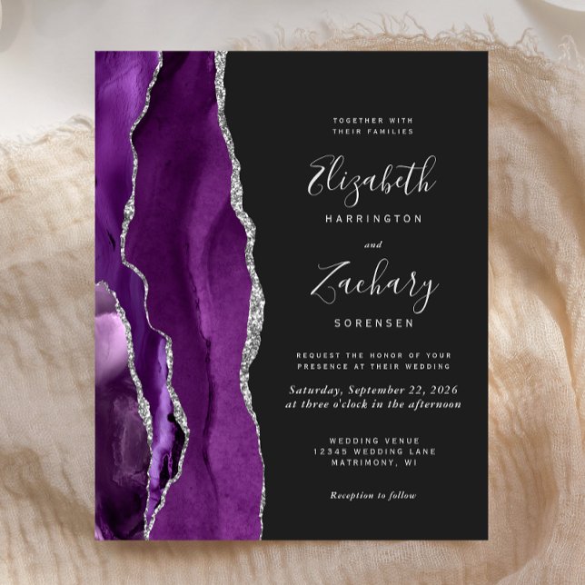 Faire-part de mariage violet argent Agate foncé (Créateur téléchargé)