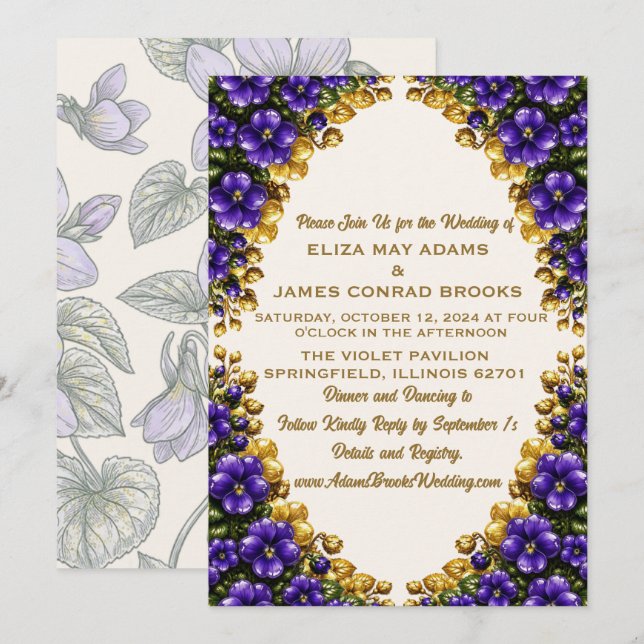 Faire-part de mariage violet bleu de l'Illinois -  (Devant / Derrière)