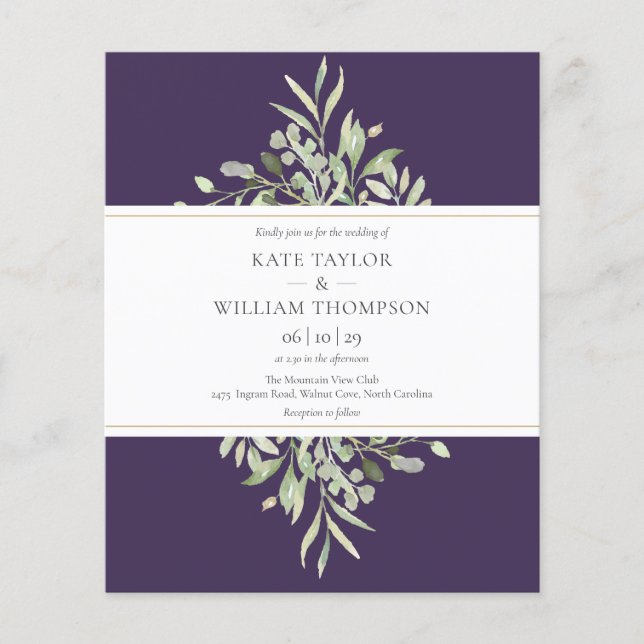 Faire-part de mariage violet Budget Greenery (Devant)
