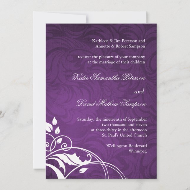 Faire-part de mariage violet classique (Devant)