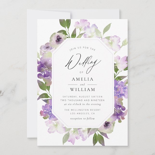 faire-part de mariage violet de script moderne (Devant)