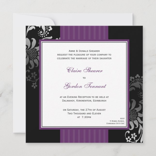 Faire-part de mariage violet et noir - violet (Devant)