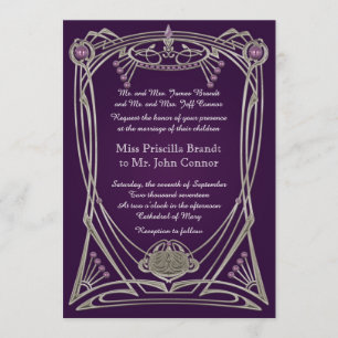 Faire-part de mariage violet et or