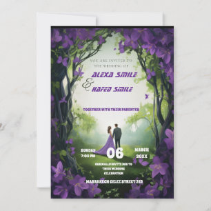 Faire-part de mariage violet fleur sauvage, Joli M