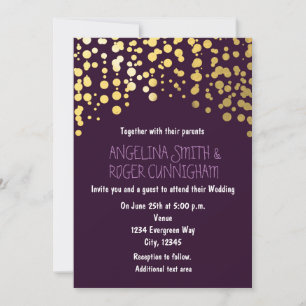 Faire-part de mariage violet foncé avec confettis 
