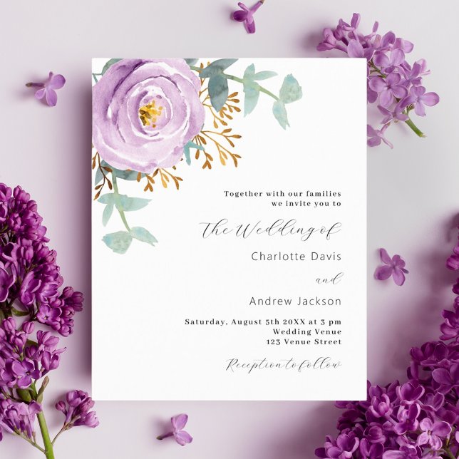 Faire-part de mariage violet pourpre floral pas ch (Créateur téléchargé)