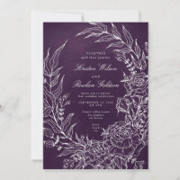 Faire-part de mariage violet romantique à fleurs