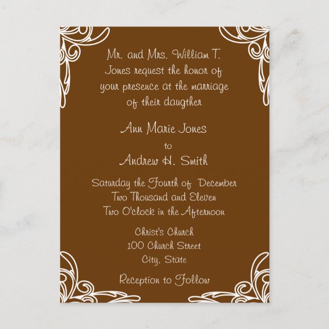 Faire-part de mariage virent sur le chocolat (Devant)