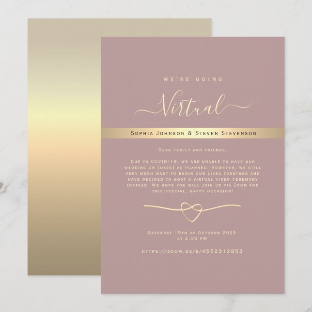 Faire-part de mariage virtuel Rose Poussiéreuse (Devant / Derrière)