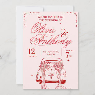 Faire-part de mariage voiture rétro vintage