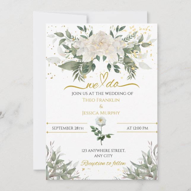 Faire-part de mariage "We Do" en blanc et or (Devant)