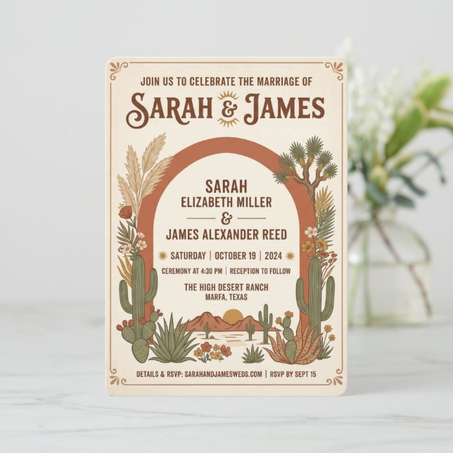 Faire-part de mariage Western Boho Terracotta (Debout devant)