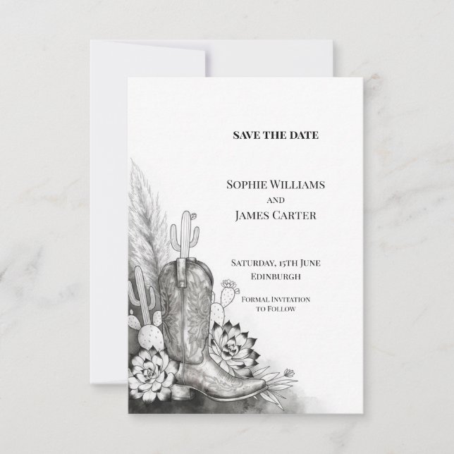 Faire-part de mariage Western Cowboy Boot Cactus (Devant)
