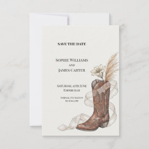 Faire-part de mariage Western Cowboy Boot Pampas