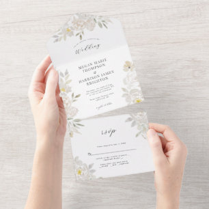 Faire-part de mariage White Watercolor Peony
