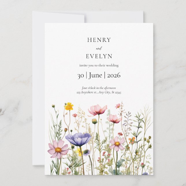 Faire-part de mariage Wildflower Bohème Floral Mod (Devant)
