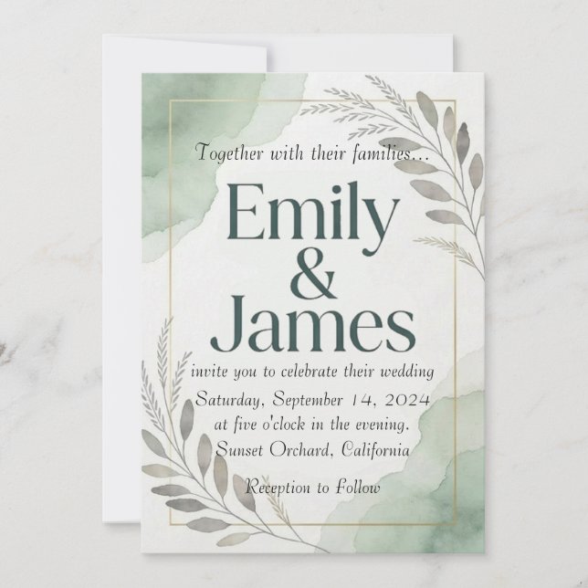 Faire-part de mariage Willow Sage (Devant)