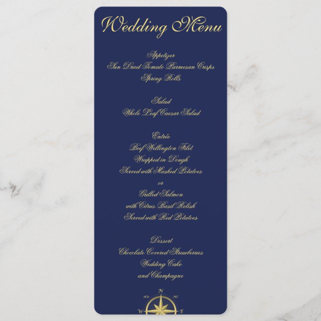 Faire-part de menu de mariage nautique bleu person (Devant)