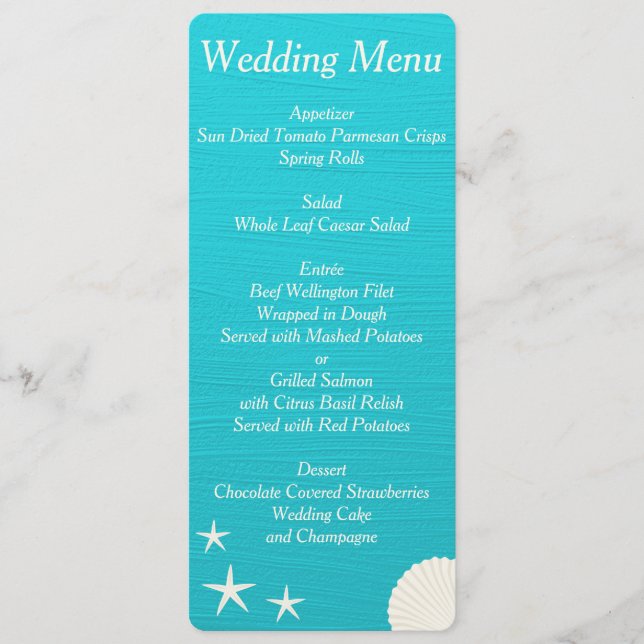 Faire-Part de Menu de Mariage sur la Plage avec Co (Devant)