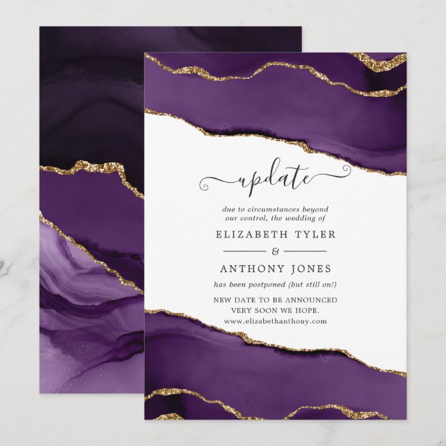 Faire-part de mise à jour de mariage à l'agate dor (Devant / Derrière)