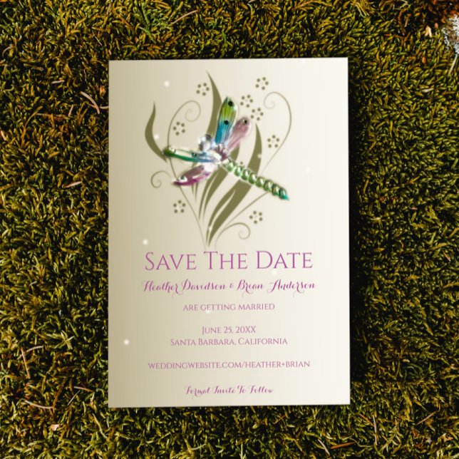 Faire-part de mise en garde de la Libellule Bijoué (Jeweled Dragonfly Save the Date Wedding Announcement)