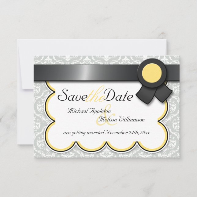 Faire-part de mise en garde de mariage jaune et gr (Devant)