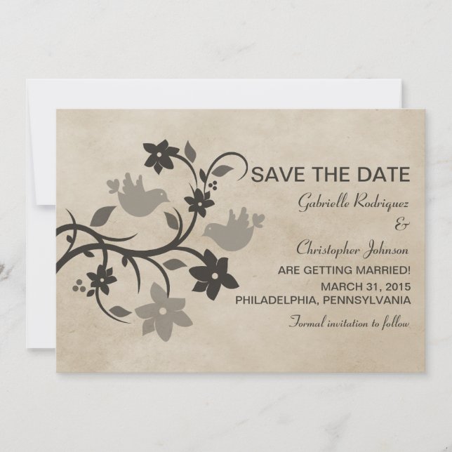 Faire-part de mise en vente Gray Floral Lovebirds (Devant)