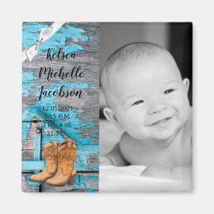 faire-part de naissance 2"x2" Magnet Blue Wood Gra