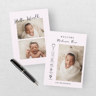 Faire-part de naissance 3 photos rose moderne pour