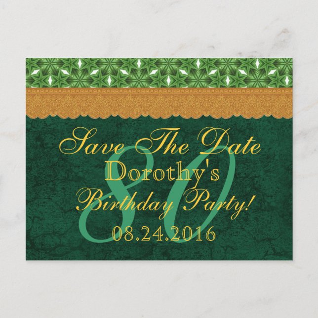 Faire-part de naissance 80 ans vert et doré 03 (Devant)