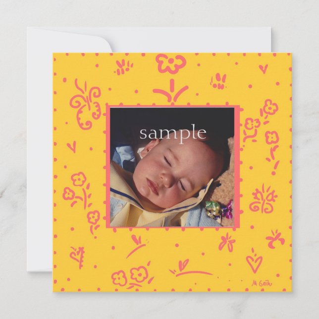 Faire-part de naissance à fleurs jaune et Saumon (Devant)