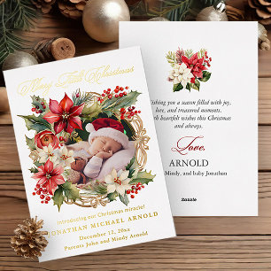 Faire-part de naissance à huile de Noël Poinsettia