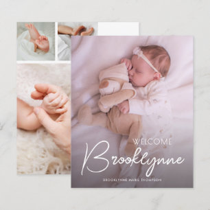 Faire-part de naissance à l'écriture blanche sur p