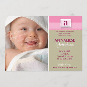 Faire-part de naissance à monogramme timbré :: ros