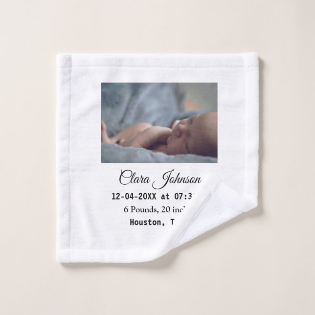 Faire part de naissance ajoutez photo date heure l (Gant de toilette)