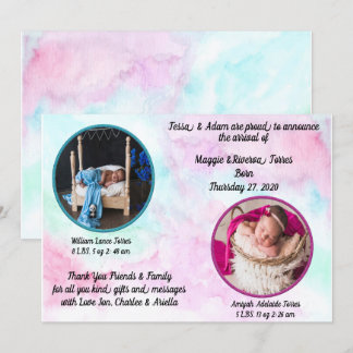 Faire-part de naissance Aquarelle Twins