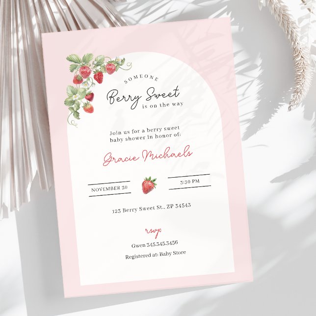 Faire-part de naissance aux fraises à l'aquarelle (Watercolor Strawberries Whimsical Baby Shower Invitation)
