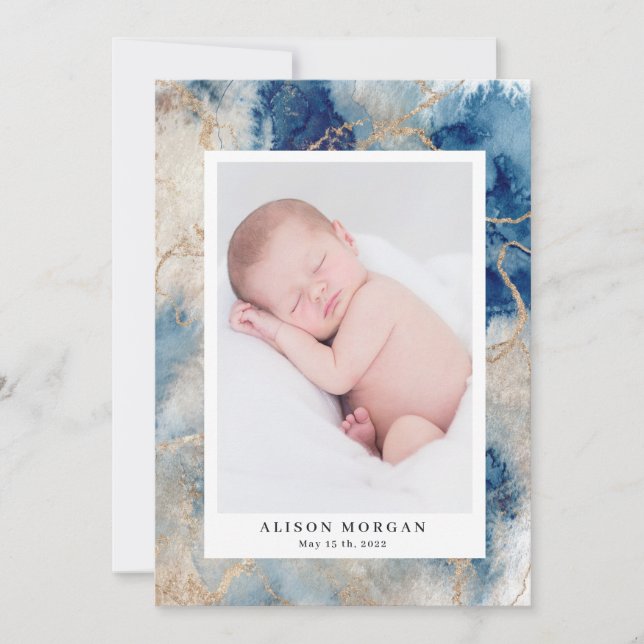 faire-part de naissance aux vagues aquarelle marin (Devant)