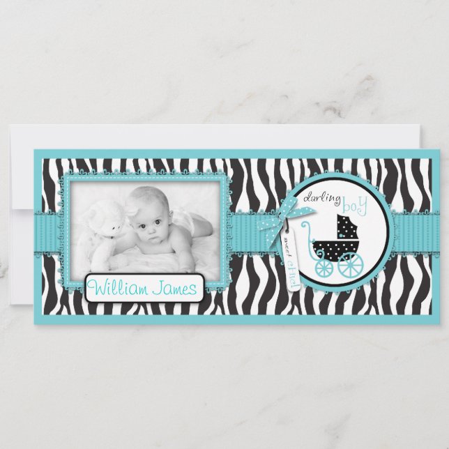 Faire-part de naissance avec accent turquoise et i (Devant)