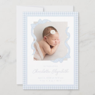 Faire-part de naissance avec nœud en vichy