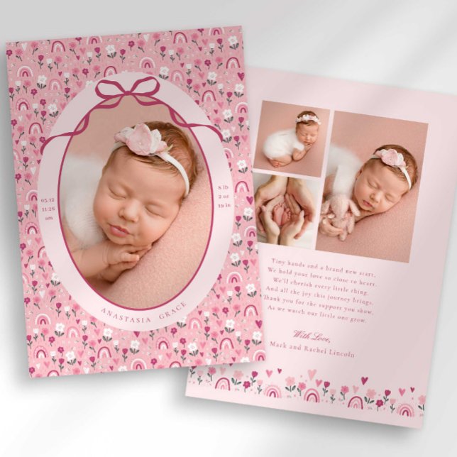 Faire-part de naissance avec nœud floral Ditsy Doo (Créateur téléchargé)