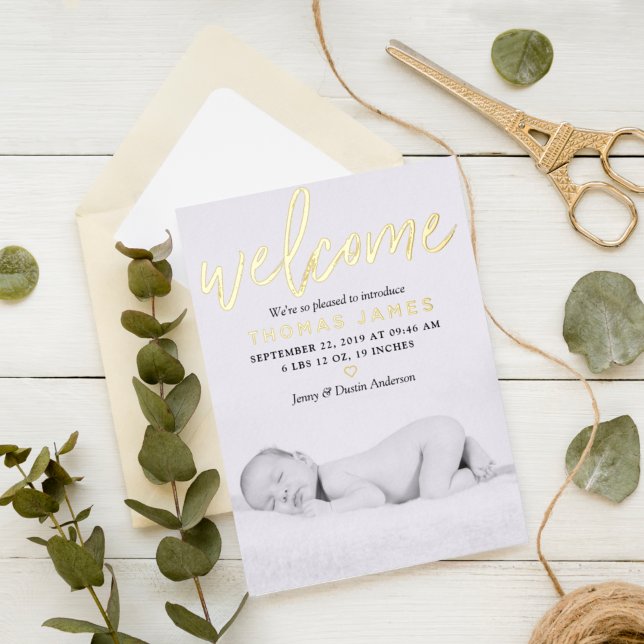 Faire-part de naissance avec photo à motif de feui (Créateur téléchargé)