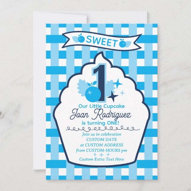 Faire-part de naissance avec photo à thème Gingham (Devant)
