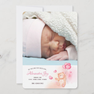 Faire-part de naissance avec photo d'un ours en pe
